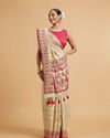 Cream Beige Floral Embroidered Saree with Sequin Work